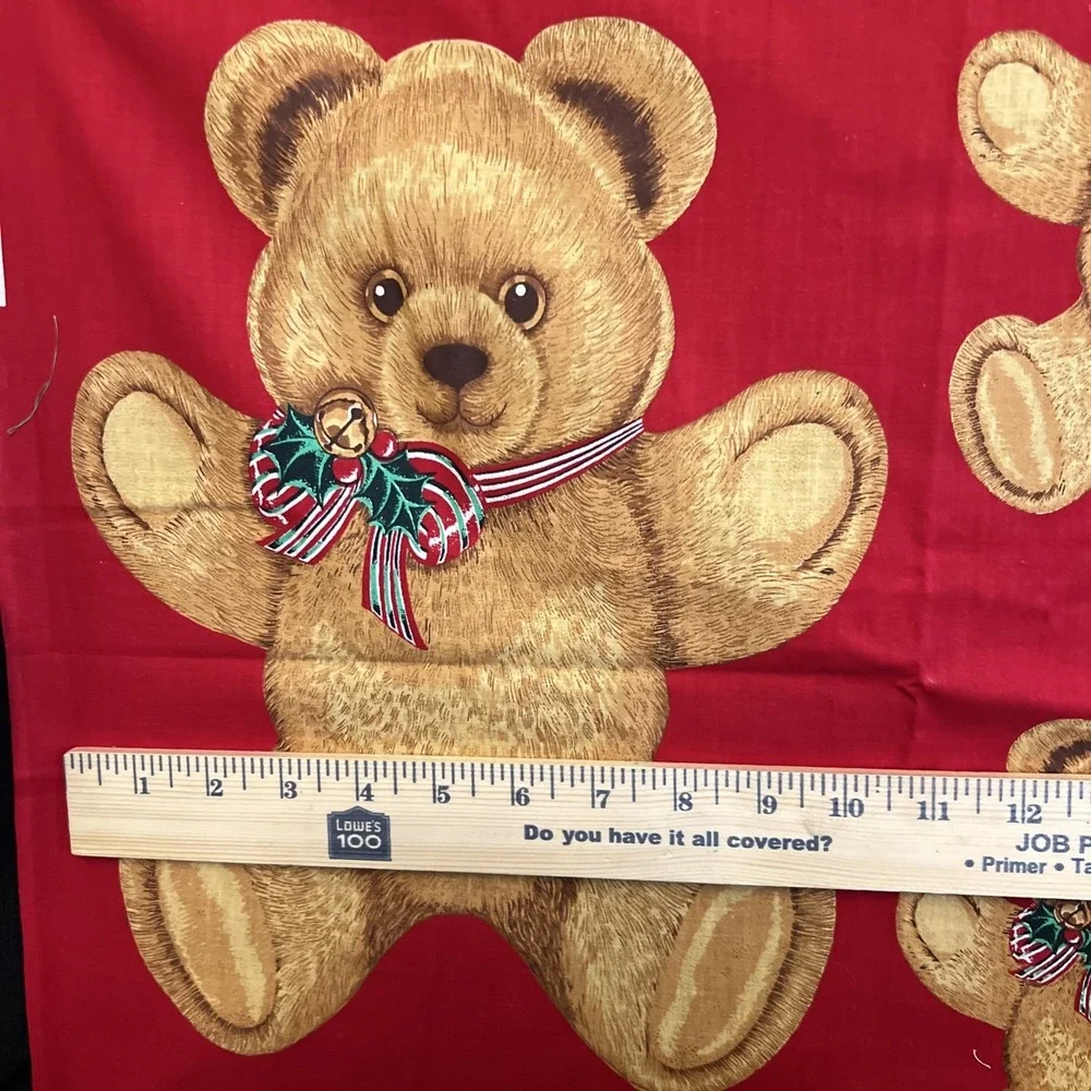 Vintage Christmas Teddy Bear Fabric Panel Hallmark Holiday Craft Sew